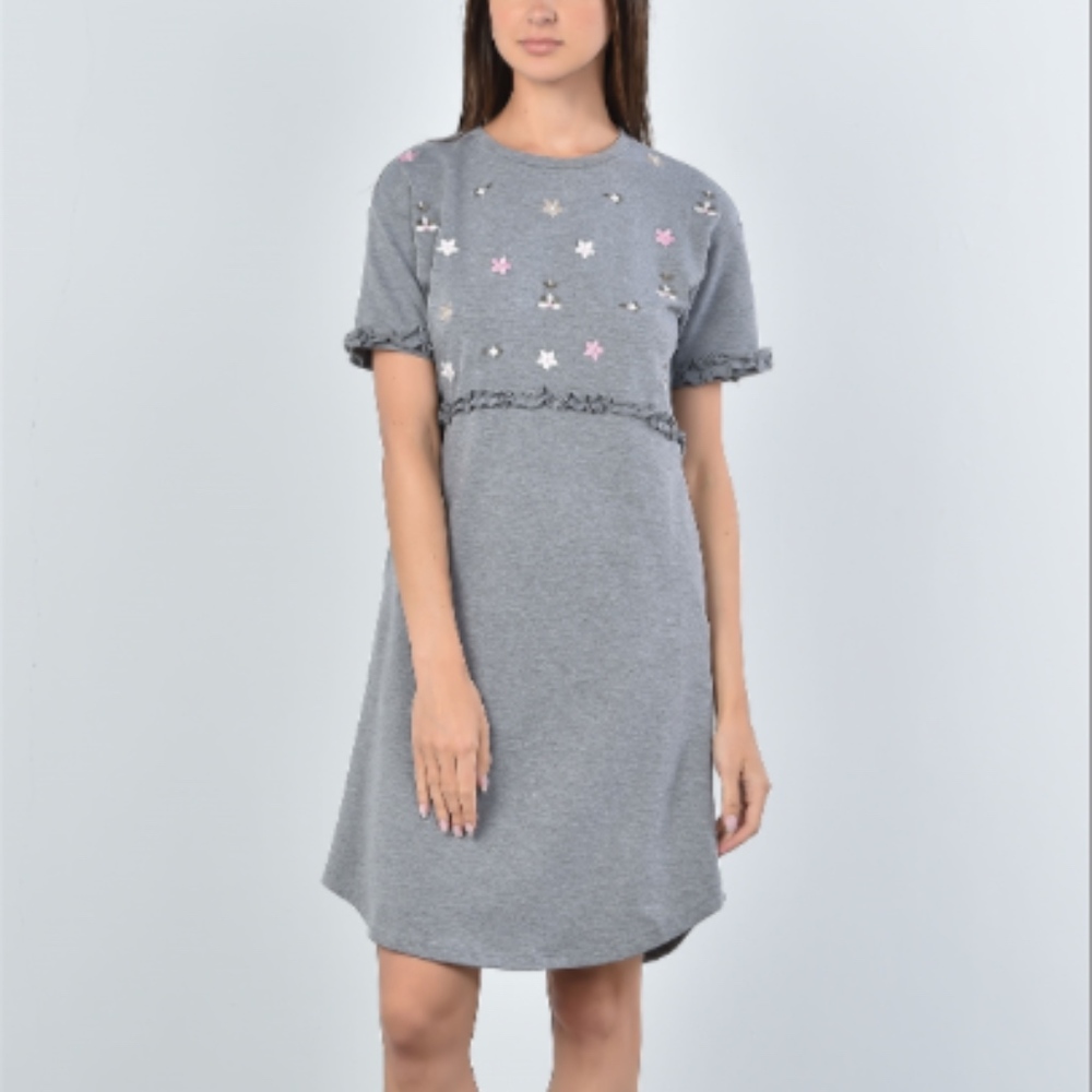 Grey Floral Embroidered Dress